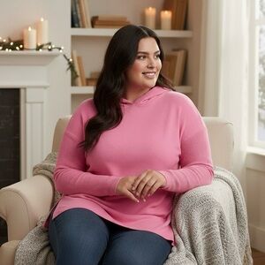 Lane Bryant Vibrant Pink Knit Hoodie